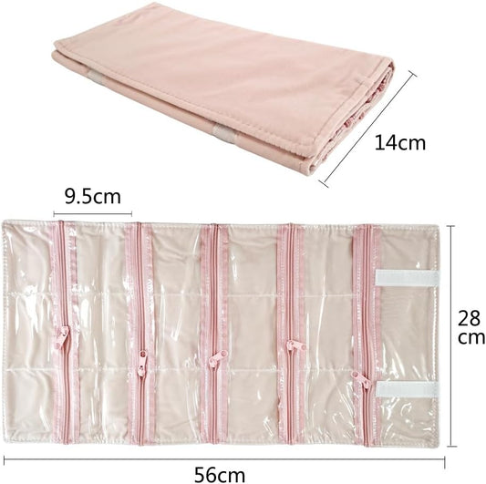 Travel Jewelry Roll Bag Portable Organizer Pouch With Grids&PVC Cover Storage Bags for Necklace, Bracelet, Bracelet,Ring, Badge, Pendant