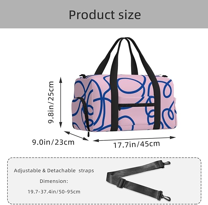Abstract Line Art Retro Pink Blue Women'S Gym Duffle Bag With Shoes Compartment, Ideal For Travel, Gym, Sports, Duffel, Weekender