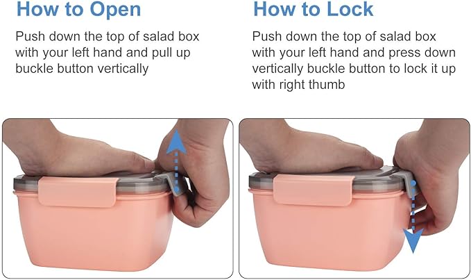 Freshmage Salad Lunch Containers To Go, 2 Pack 52-oz Bowls with 3 Compartments, Dressing Containers for Toppings, Snacks (Blue+Pink)