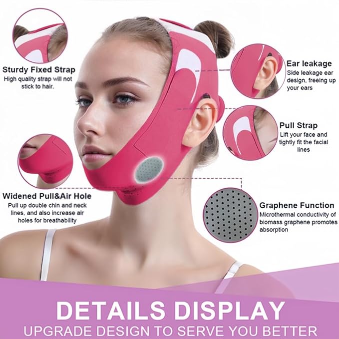 Graphene V-Line Mask Chin Up Mask V Shaped Face Mask Chin Strap for Sleeping,Jawline Shaper,red,Medium
