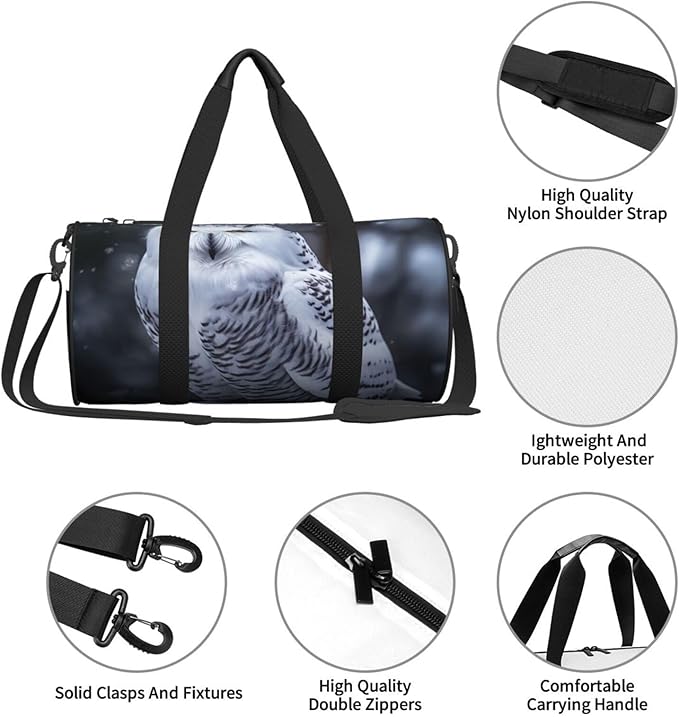 Arctic Owl Sports Gym Bag for Women Men Travel Duffel Bag Tote Weekender Bag Canvas Carry on Overnight Bag for Travel Swimming Fitness Workout Sports Duffle Bag