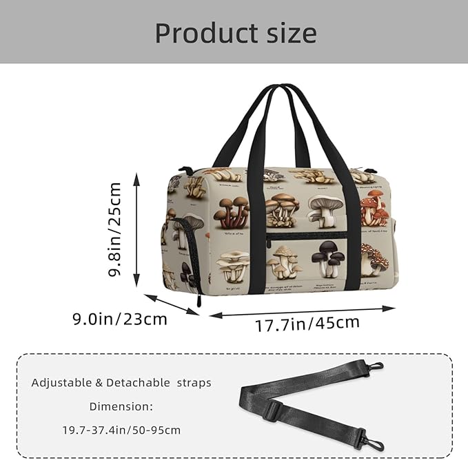 Sports Gym Bag Oyster Mushrooms Pattern Travel Duffel Bag With Shoe Compartment Shoulder Strap, Lightweight Water-Resistant Weekend Overnight Totes For Women Men