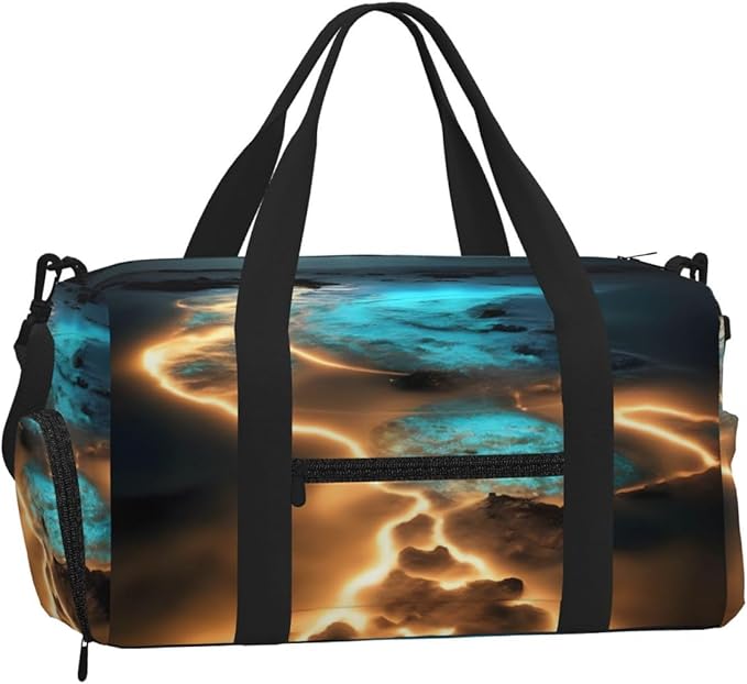 View under the moon Print Gym Bag with Shoe Compartment for Women Men, 17.7in Sports Duffle Weekender Tote, Overnight Travel Duffel Bag Carry On