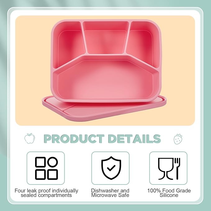 4 Pcs Silicone Bento Box Reusable Lunch Container Smooth Leak Proof Lunch Box Rectangle Bento Boxes for Adult Work Travel Food Meal Compartment Storage, 4 Colors (Bright Colors 2)