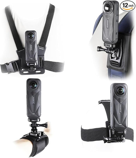 Accessories Kit for Insta360 One X5/X4/X3/X2/X, One R, X and GoPro Hero 9,New Quick Release Head Strap Mount + Chest Mount Harness + Backpack Strap Clip + 360°Rotating Wrist Strap