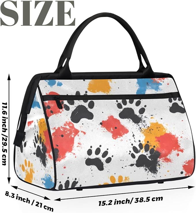 Cartoon Dog Cat Pawprints Overnight Weekender Bag for Women Men Travel Duffel Bags Waterproof Luggage Carry on Sports Yoga Gym Bag