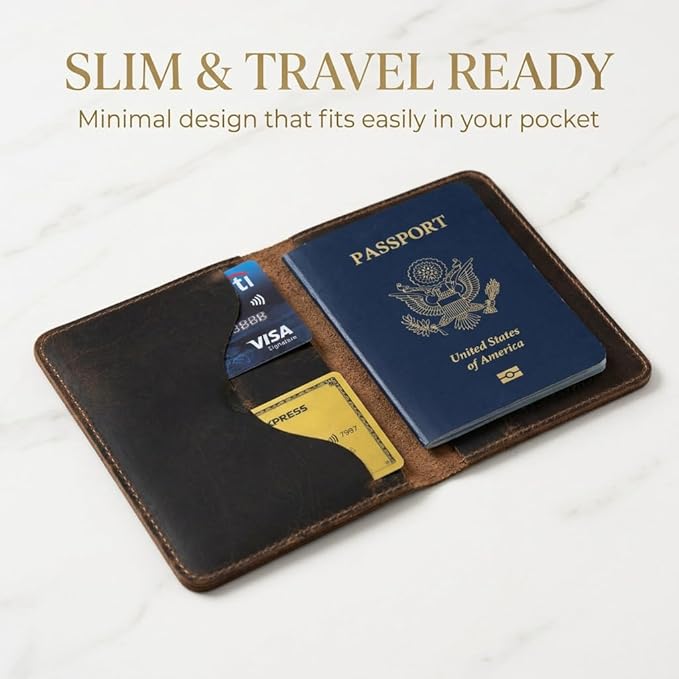 Rustique Leather Passport Holder Collection - Handmade Travel Wallet & Organizer - Full Grain Crazy Horse Leather Covers for Men & Women (Multiple Styles) (Executive Wallet - Smoky Bourbon)
