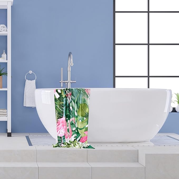 LIVILAN Flamingo Beach Towel, 24" x 48" Microfiber, Quick Dry, Sand Free, for Pool, Bath, Yoga, Tropical Design, Great for Girls, Women, Flamingo Gifts