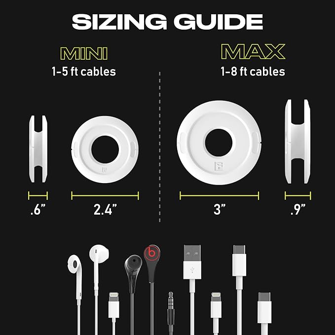 Side Winder Mini and Max Headphone, Earbud and Charging Cable Winder and Organizer Perfect for Wrapping Earbuds and Cords for Travel and Organization 2-Pack (White, Mini)