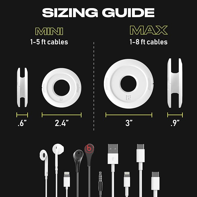 Side Winder Mini and Max Headphone, Earbud and Charging Cable Winder and Organizer Perfect for Wrapping Earbuds and Cords for Travel and Organization 2-Pack (Black, Mini)
