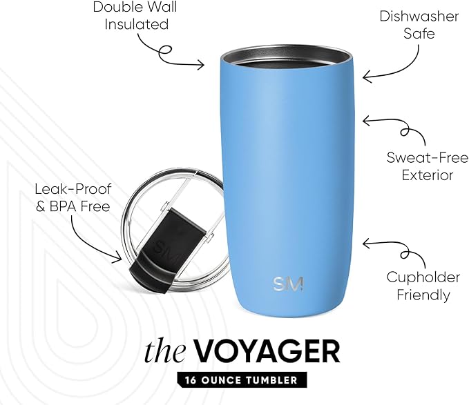 Simple Modern Travel Coffee Mug Tumbler with Flip Lid | Reusable Insulated Stainless Steel Cold Brew Iced Coffee Cup Thermos | Gifts for Women Men Him Her | Voyager Collection | 16oz | Snow Day