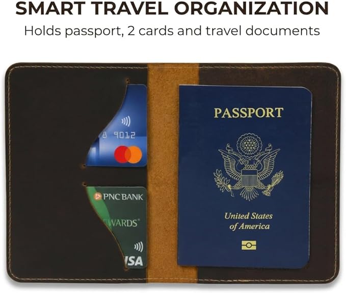 Rustique Leather Passport Holder Collection - Handmade Travel Wallet & Organizer - Full Grain Crazy Horse Leather Covers for Men & Women (Multiple Styles) (Executive Wallet - Tobacco & Honey)