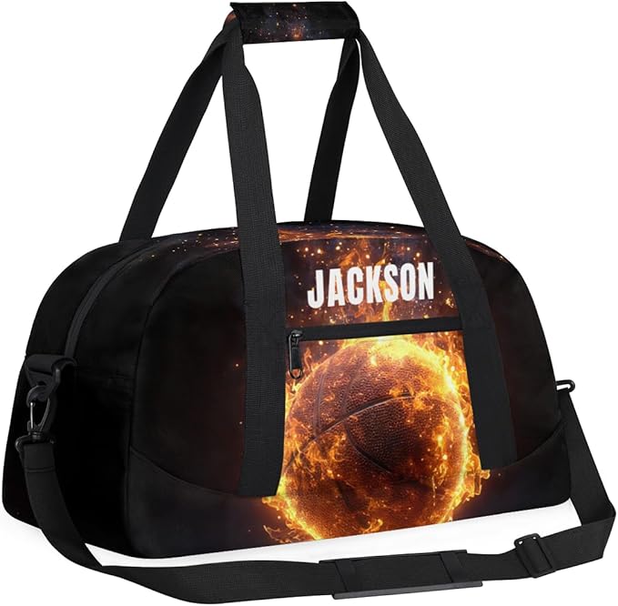 Custom Flame Basketball Gym Duffel for Kids Boys,Personalized Duffel Bag Overnight Bags for Travel Weekender Practice