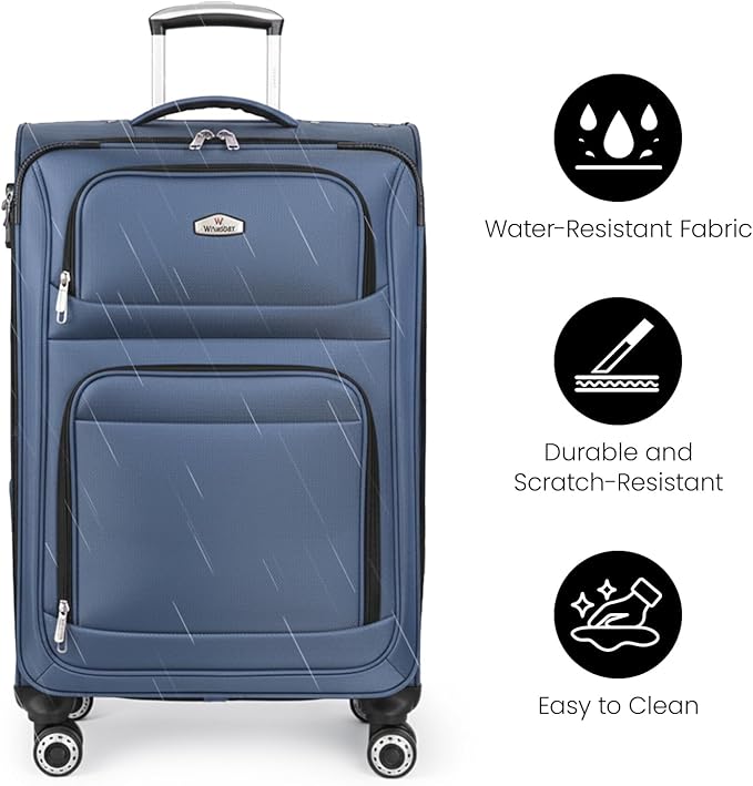 Softside Luggage Sets 2 Piece,Expandable15% Lightweight Durable Suitcase Sets Double Spinner Wheels & w/Combination LOCK（Blue,20in/30in）