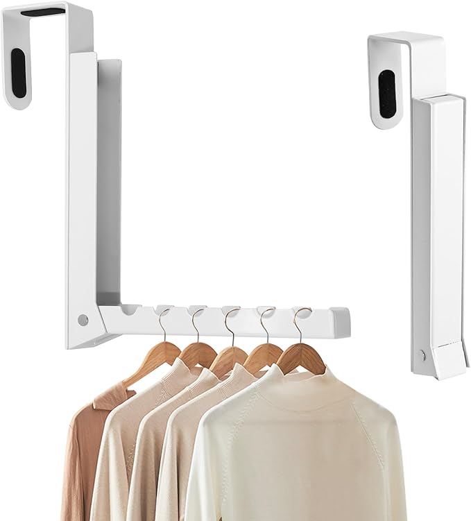 Uenhoy Foldable Over The Door Hanger Hooks for Clothes, Collapsible Folding Over The Door Drying Rack for Laundry Dorm Bedroom, Portable Clothing Coat Rack Overdoor Hanger, White