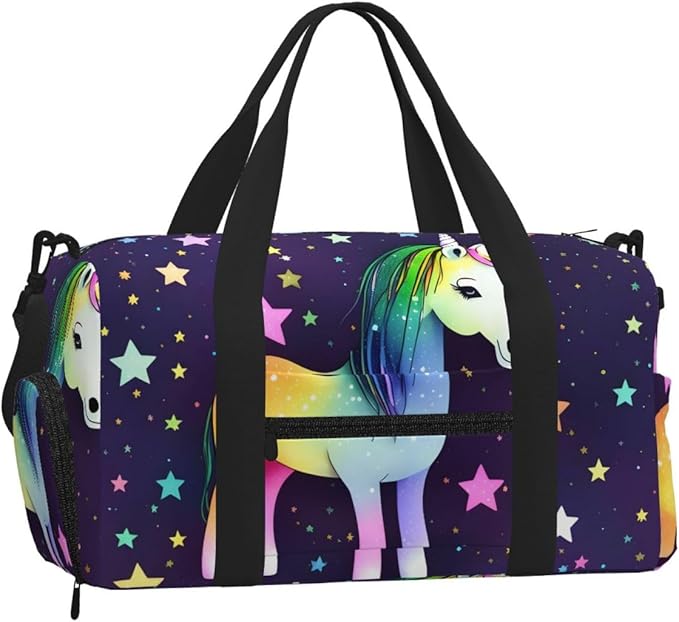 One-horse star Print Gym Bag with Shoe Compartment for Women Men, 17.7in Sports Duffle Weekender Tote, Overnight Travel Duffel Bag Carry On