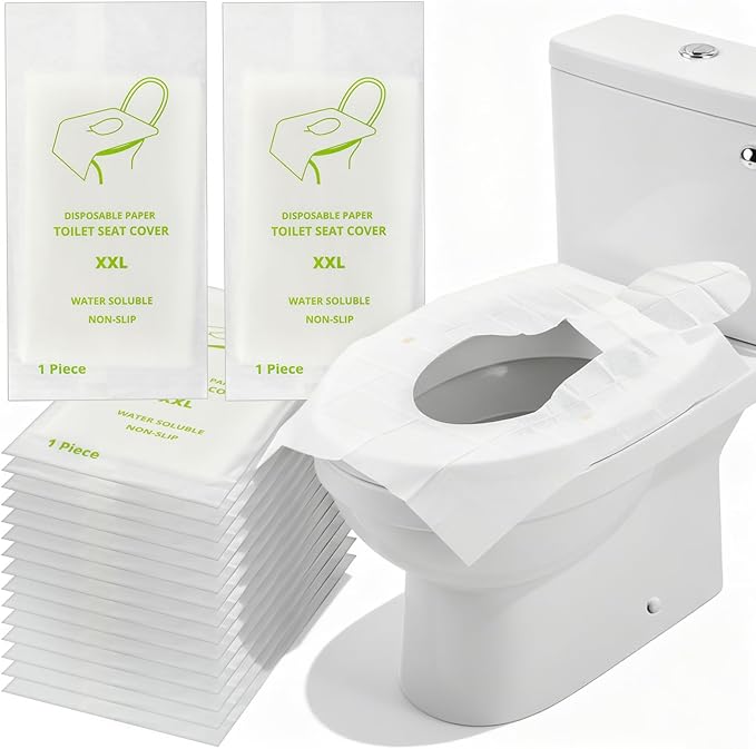30Pcs Disposable Toilet Seat Cover, Individually Wrapped XXL Travel Toilet Seat Covers, Faster Use-Sticker Free｜Flushable｜Full Coverage Paper Liners Toilets Covers for Public Restroom/Airplane
