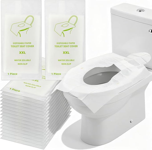 30Pcs Disposable Toilet Seat Cover, Individually Wrapped XXL Travel Toilet Seat Covers, Faster Use-Sticker Free｜Flushable｜Full Coverage Paper Liners Toilets Covers for Public Restroom/Airplane