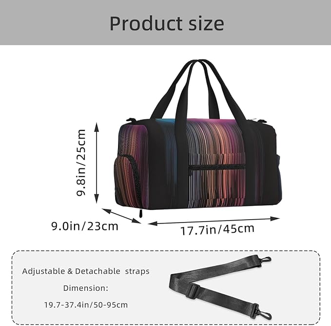 Colorful rainbow rain Print Gym Bag with Shoe Compartment for Women Men, 17.7in Sports Duffle Weekender Tote, Overnight Travel Duffel Bag Carry On