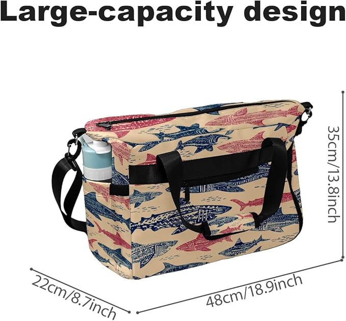 Chilly Shark Pink Gym Bag for Women & Tennis Bag, Large Sports Duffel Bag Waterproof with Ventilated Shoe Compartment & Front Racket Sleeve, Lightweight Travel Weekender Overnight Bag