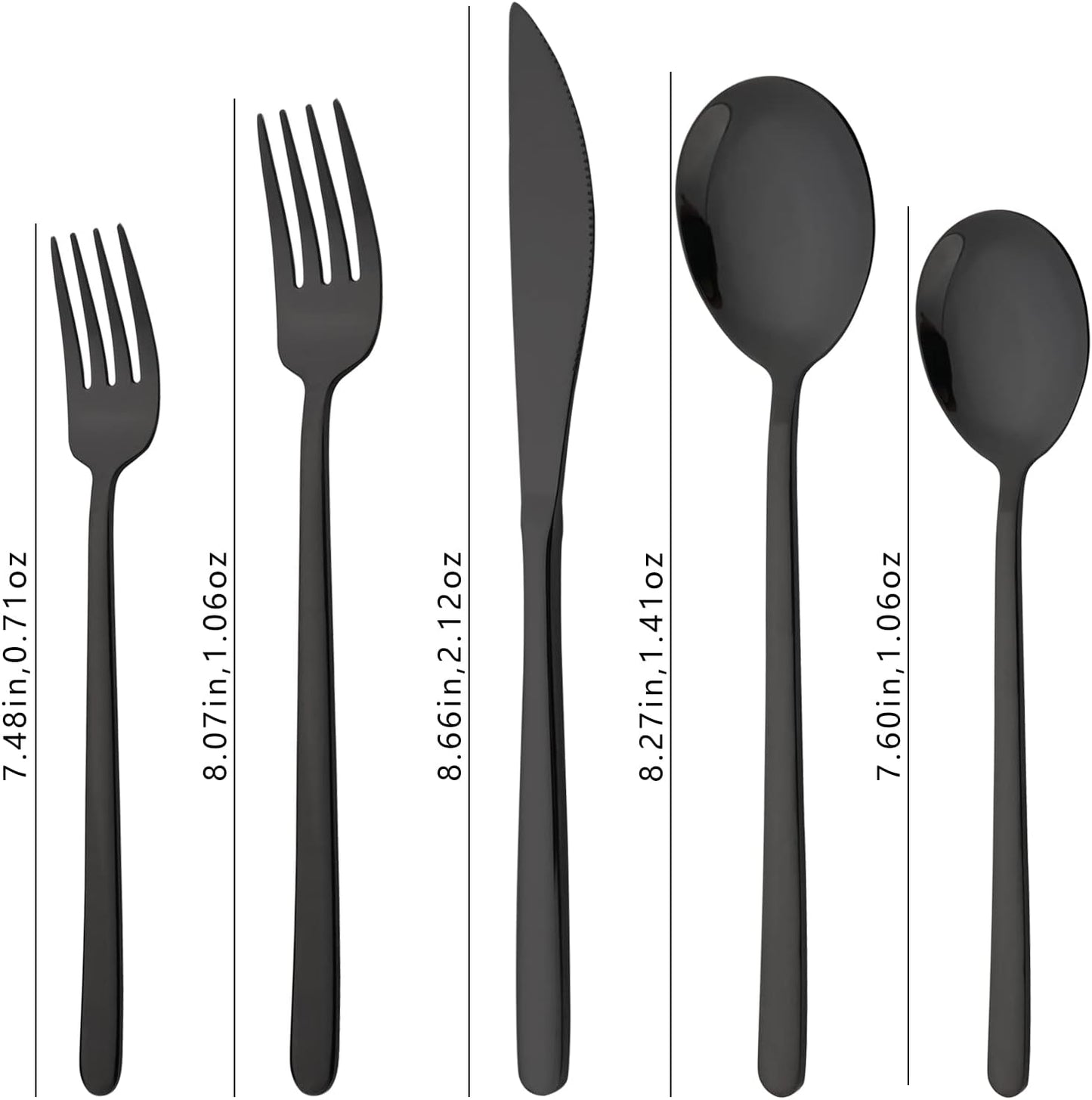 20 Pieces Silverware Set 304 Stainless Steel, Healthy & Eco-Friendly Silver Travel Mirror Polished Black Knife Fork Spoon Salad Fork Dessert Spoon Flatware Set, Service for 4