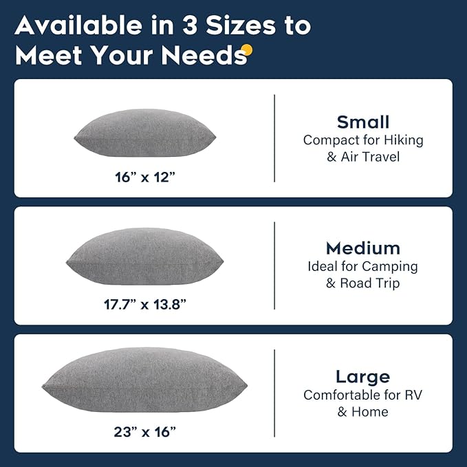 All-in-1 Travel Pillow Set - Shredded Memory Foam Neck Pillow Camping Pillow with Eye Mask, Earplugs, Washable Cover, Compact for Backpacking, Camping, Flights, Car Travel (Medium Size)
