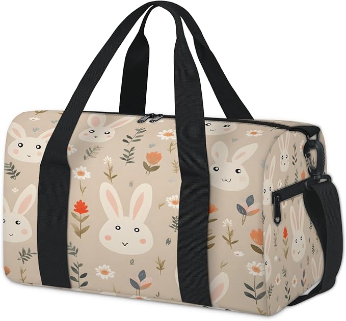 Bunny Gym Bag for Women 17 inch Waterproof Carry On Overnight Weekender Bag Sports Duffel Tote Bags for Travel Workout
