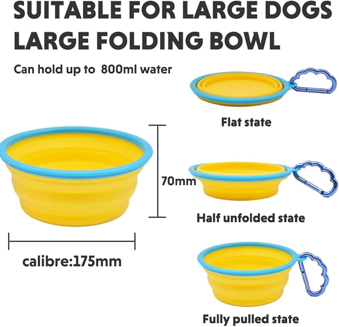 LaRoo Collapsible Dog Bowls, Large Portable Foldable Travel Dog Bowls with Clasp, BPA-Free Non-Toxic Water & Food Bowl for Large/Medium Dogs, Outdoors in Summer Hiking, Walking, Traveling (Yellow)