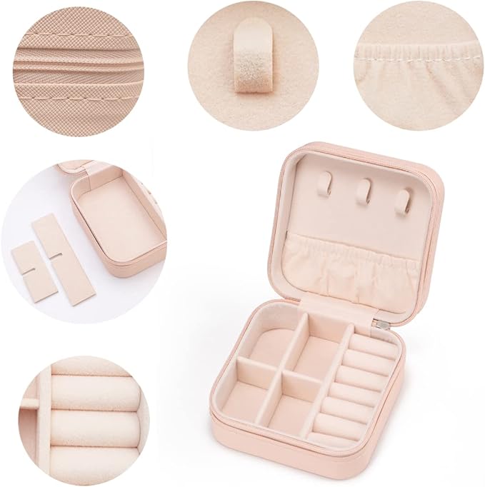 5pack/PU Leather Travel Jewelry Case, Mini Jewelry Box, Small Jewelry Organizer Portable Display Storage Case for Rings Earrings Necklace Bracelet Bangle,Gifts for Girls Women (Pink)