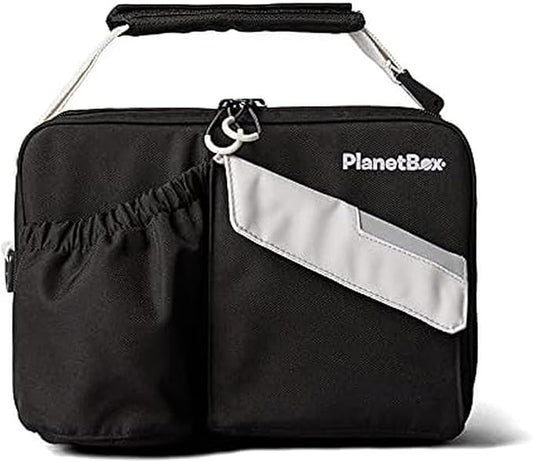 PlanetBox Insulated Lunch Bag – Black Currant Edition Carry Bag with Pockets for Water Bottle and Snacks – Durable, Easy to Clean, and BPA Free