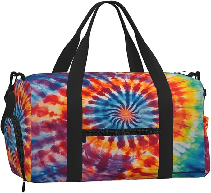 Sports Gym Bag Tie Dye Art Swirl Travel Duffel Bag With Shoe Compartment Shoulder Strap, Lightweight Water-Resistant Weekend Overnight Totes For Women Men
