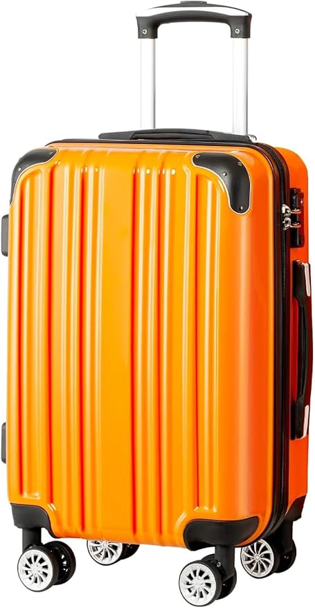 Coolife Luggage, Suitcase with Durable and Lightweight, Large Checked Luggage with PC+ABS Hardshell Expandable, Dual Spinner Wheels, TSA Lock, and YKK Zipper (orange new, L(28in))