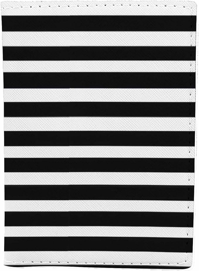 Striped Passport Holder for Travel Black and White Simple Abstract Geometry PU Leather Passport Cover Wallet Cute Passport Card Holder for Women and Men