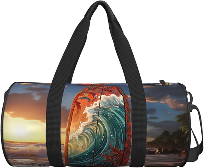 Colorful surfboard Sports Gym Bag for Women Men Travel Duffel Bag Tote Weekender Bag Canvas Carry on Overnight Bag for Travel Swimming Fitness Workout Sports Duffle Bag