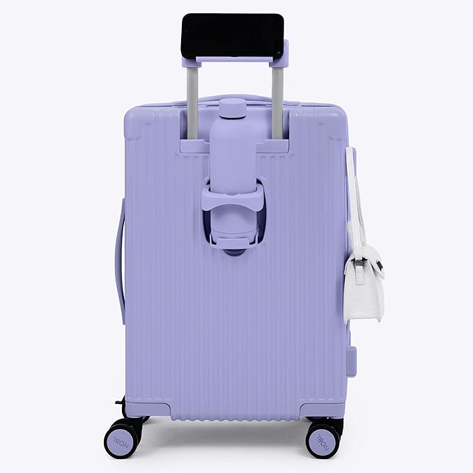 Nobl Travel Carry On Expandable Luggage, Noble Aluminum Frame PC Hard Shell Suitcase, 22.5”x14.2”x9.8” Airline Approved, 360° Spinner Wheels, TSA Locks, USB Charging, Cup & Phone Holder - Lavender