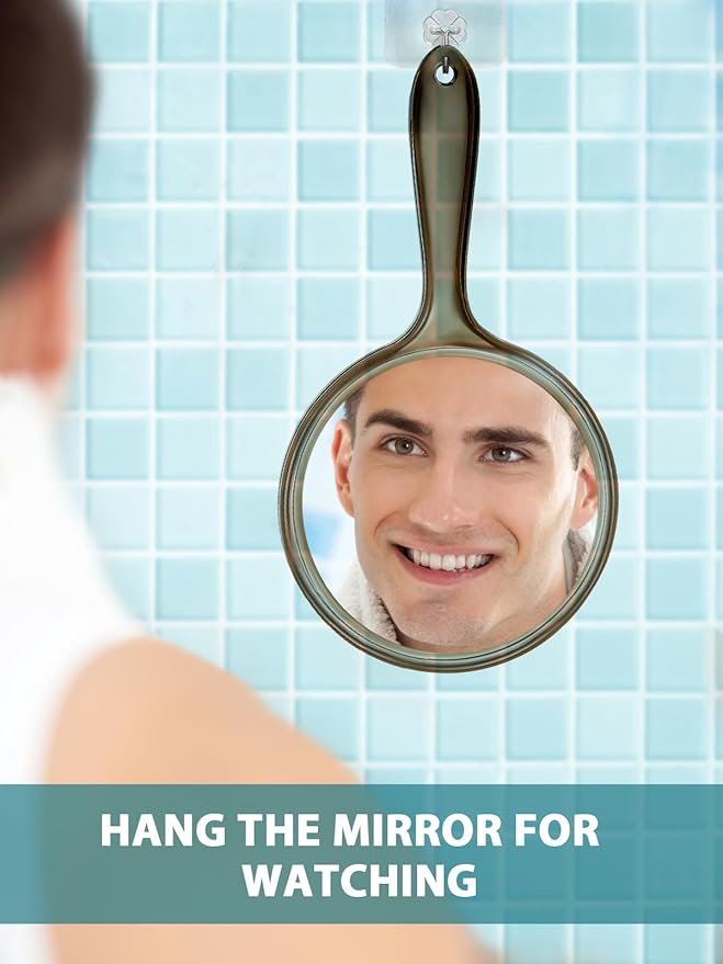 Double-Sided Handheld Mirror with 1X/5X Magnification, Perfect for Travel and Makeup, 8.3" L x4.5 W,Transparent Black, 1PC