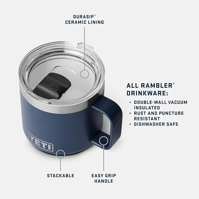 YETI Rambler 14 oz Ceramic Lined Stackable Mug, Vacuum Insulated, Stainless Steel with MagSlider Lid, Moon Dust