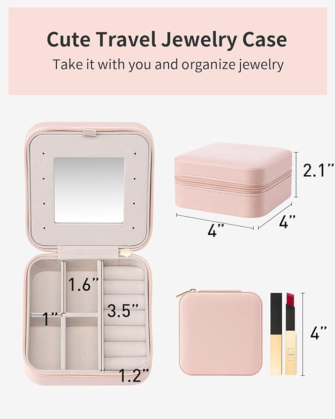 Vlando Travel Jewelry Box, Small Jewelry Travel Organizer Case for Girls Women - Pink Mirror*6 pack