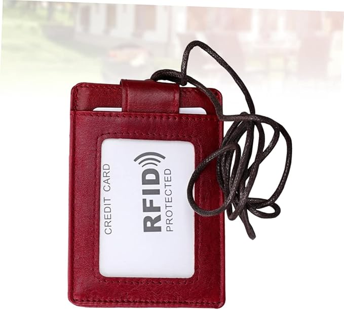 Leather RFID Boarding Pass Id Holder for Travel Lightweight Hanging Neck Style Document Organizer for Students Professionals Red