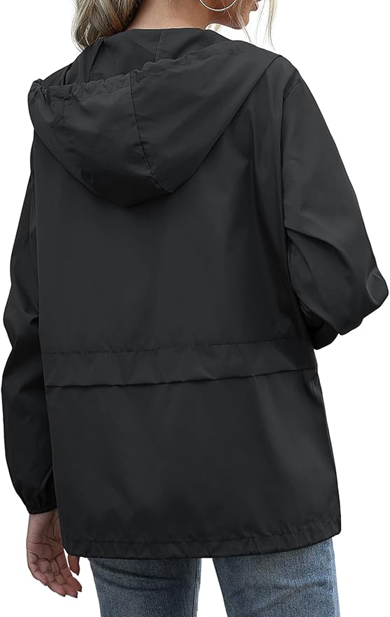 Women's Raincoats Lightweight Waterproof Windproof Adjustable Windbreaker Rain Jackets Hooded with Pockets S-XXL