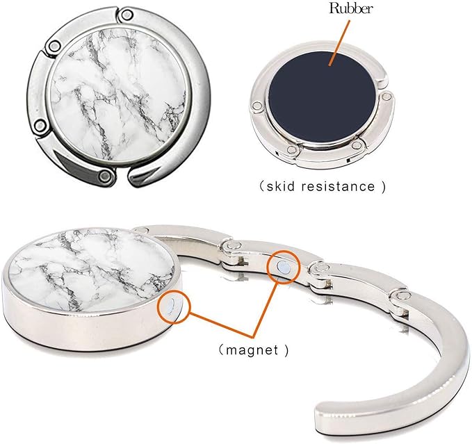 Foldable Purse Hook Womens Bag Table Hanger Collection Desk Hooks for Purse (2pack W-PB Marble Hook)
