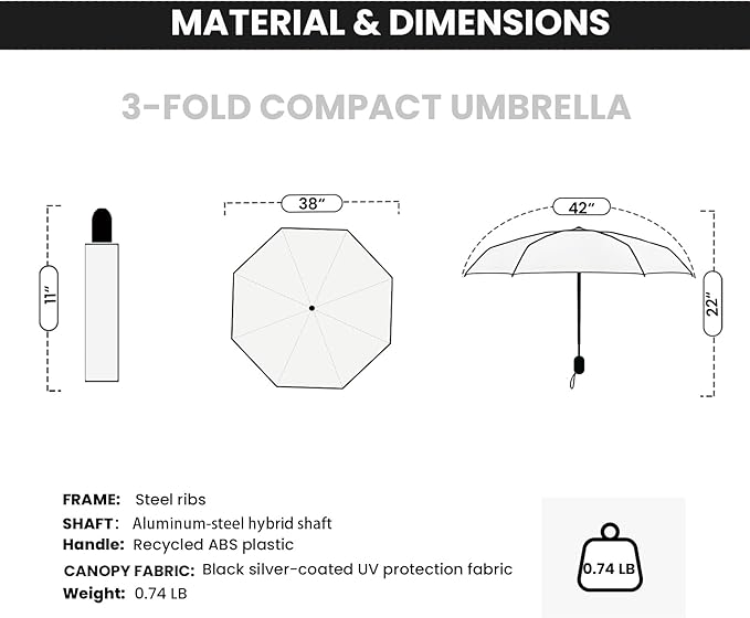 SIEPASA Compact Travel Umbrella - Windproof Auto Open/Close, Small Folding Umbrella for Rain - Lightweight & Durable with Fiberglass Frame, Waterproof Canopy - Fits Backpack, Purse, Suitcase. (Starry)