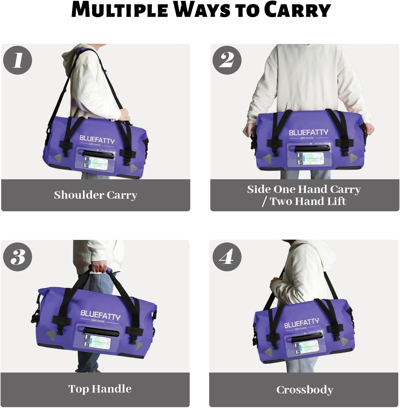 Waterproof Motorcycle Duffel Bag Roll Top Dry Duffel Bag with Quick-fixed Straps for Rafting, Boating, Kayaking, Travel, 50L(Blue)