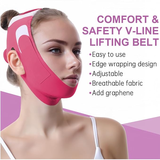 Graphene V-Line Mask Chin Up Mask V Shaped Face Mask Chin Strap for Sleeping,Jawline Shaper,red,Medium
