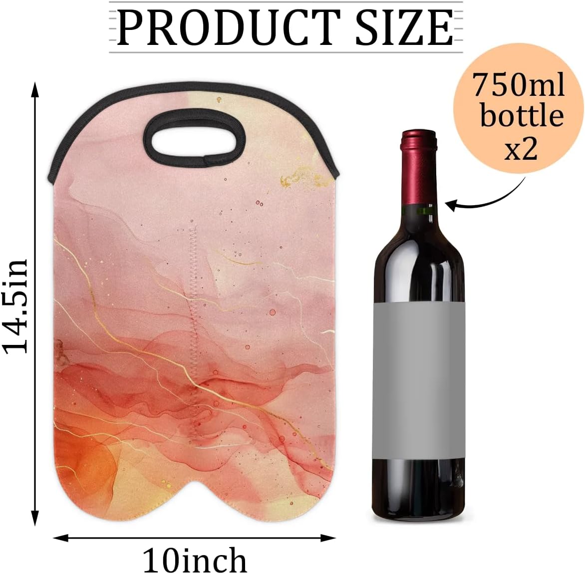 Wine Carrier Tote Personalized Bag for 2 Bottles - Neoprene Wine Bottle Holder with Carry Handle, Wine Protective Bag Insulated Bag Beer Cans Water Bottle Holder for Travel Picnic,Style17