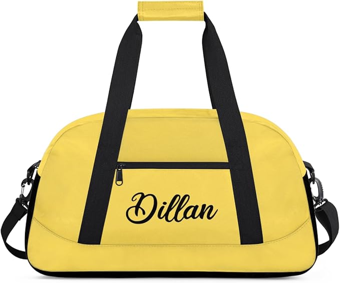 Custom Name Gym Duffel for Kids,Personalized Sports Bag Lightweight Gym Bags for Boys & Girls,Fitness Travel Weekender for Travel, and Workout Yellow