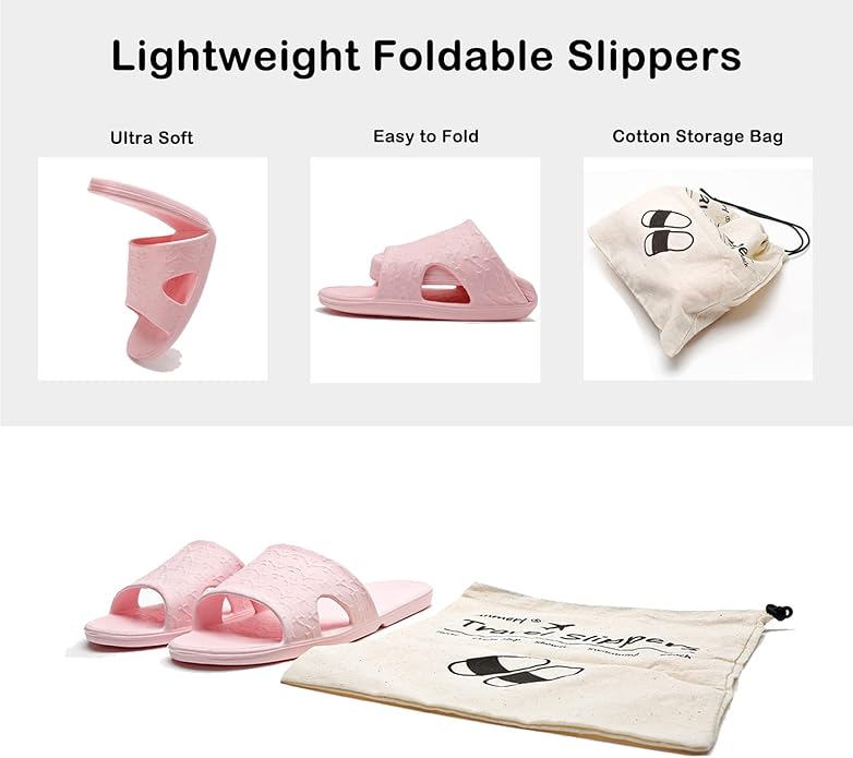 Anmerl Travel Slippers for Women and Men, Portable Foldable Slippers with Cotton Storage Bag, Soft Comfy Non-Slip Quick Dry House Bathroom Shower Shoes Spa Gym Swimming Beach Sandals