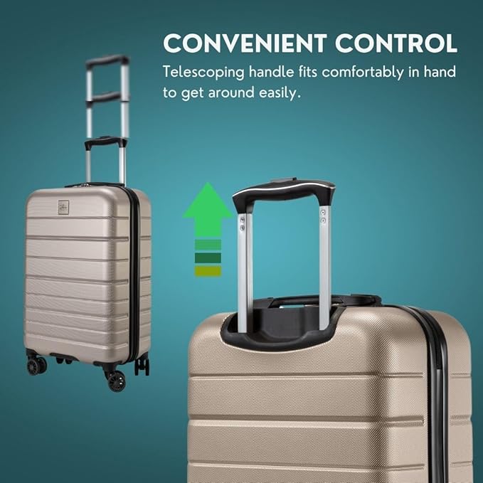 Skyway Epic 2.0 Hardside Lightweight and Durable ABS Shell Luggage, Spacious with 8-Wheel Spinners, Comfort Grip with Telescoping Handle, Men and Women, Bone, 2-Piece Set (20,24)