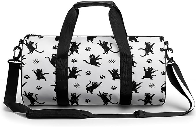 Weekender Carry on Beach Yoga Bag Sport Gym Fitness Tote Overnight Weekender Travel Bags for Men Women (Black Cat Paw Print)