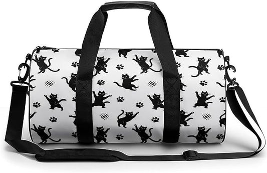 Weekender Carry on Beach Yoga Bag Sport Gym Fitness Tote Overnight Weekender Travel Bags for Men Women (Black Cat Paw Print)